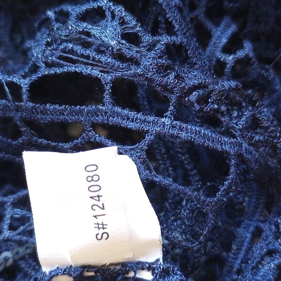 Kay Unger Sequined Lace Cap Sleeve Flounce Dress With Satin Slip 4 Navy - Picture 8 of 12